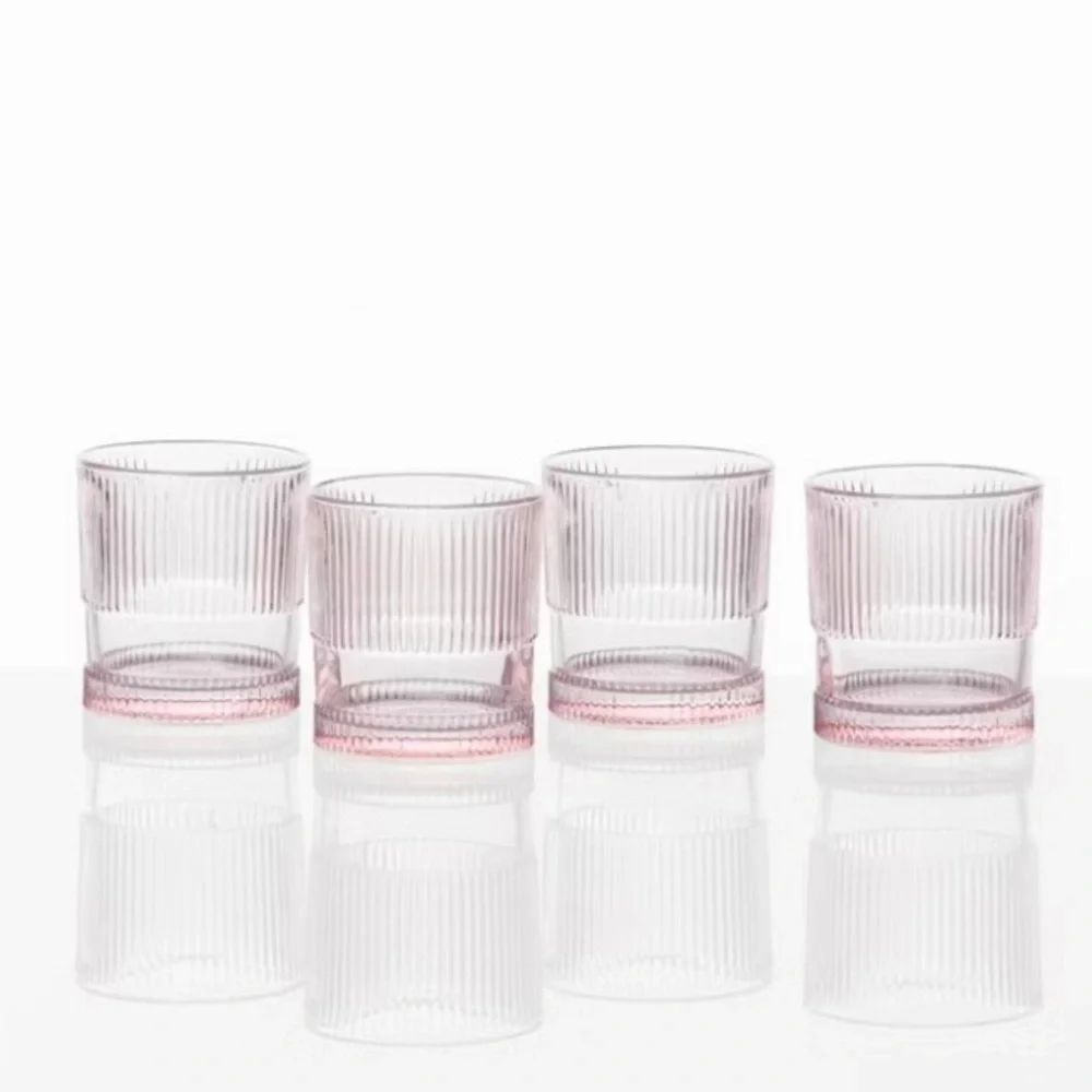 NoHo Pink Ribbed Drinking Glasses Set of 4